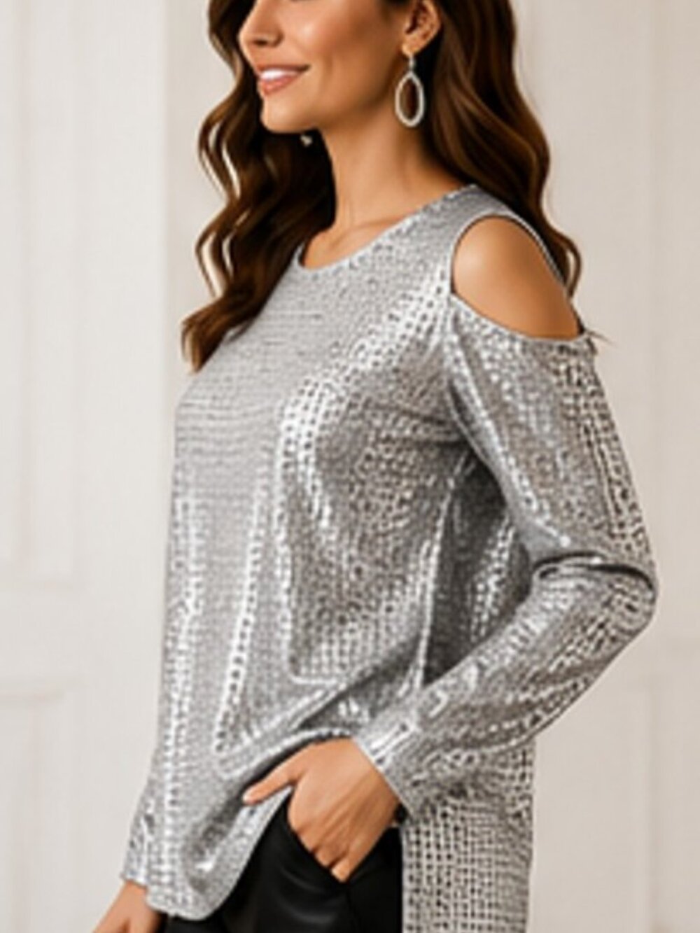 Michael Kors Metallic Cold-Shoulder Top Size M